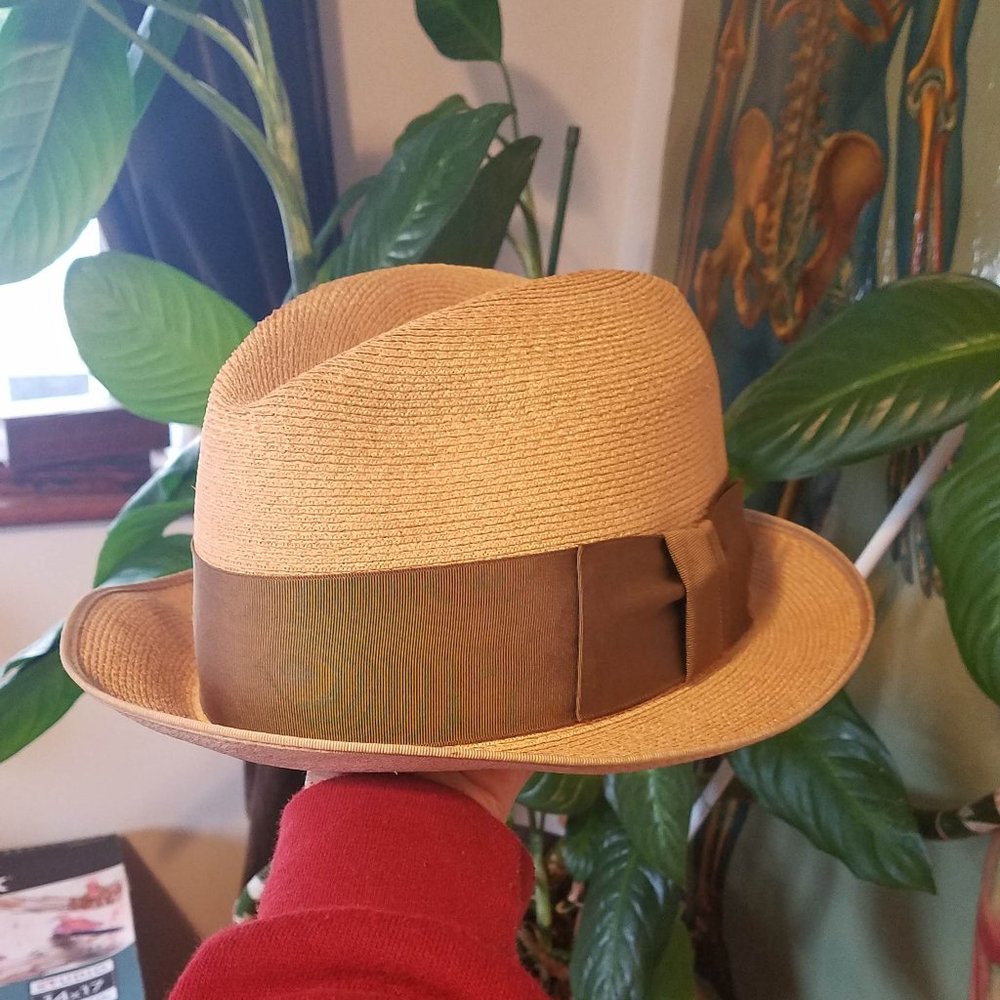 Incredible vintage straw 1950's fedora Small